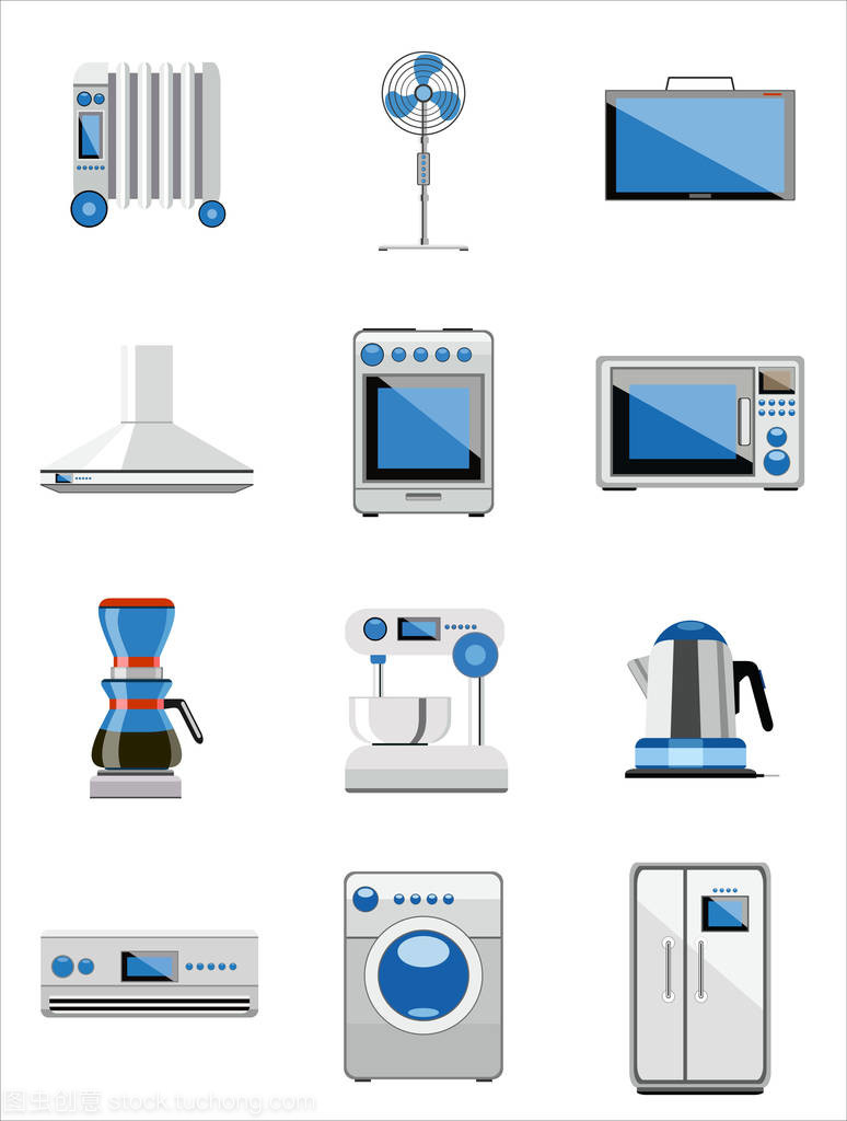 向量集合的家用電器圖標。平面樣式