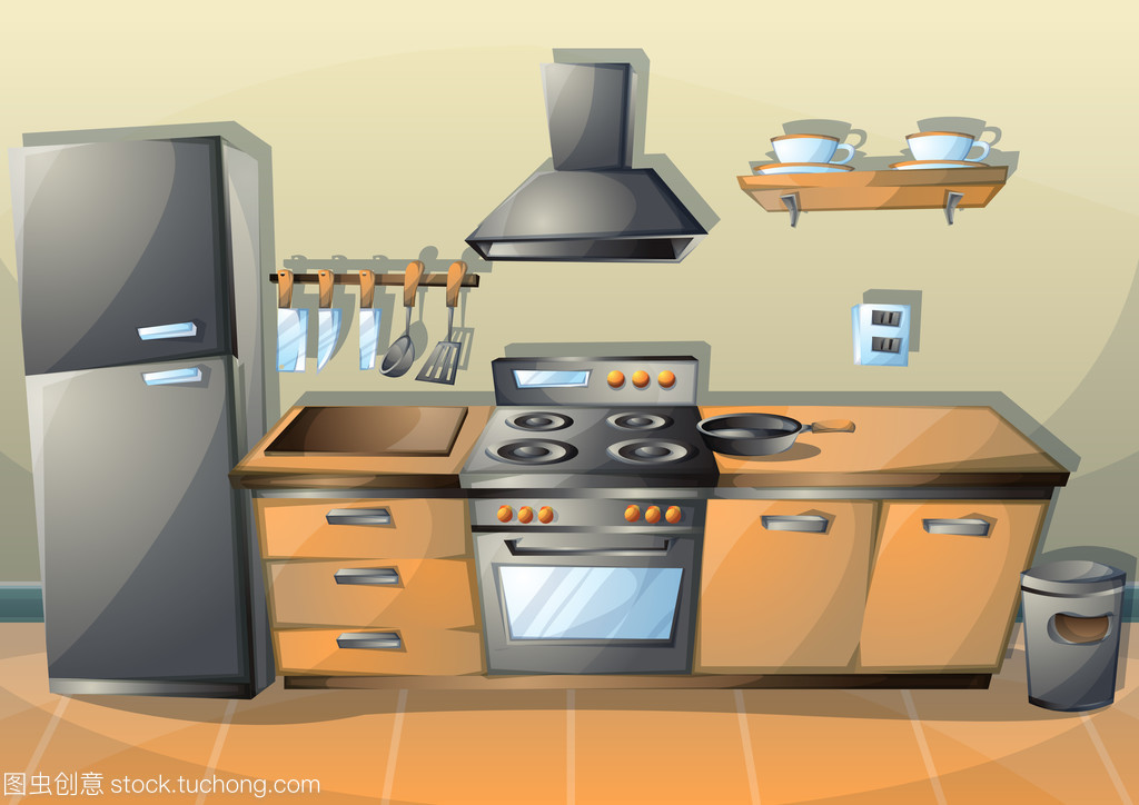 卡通矢量圖室內廚房